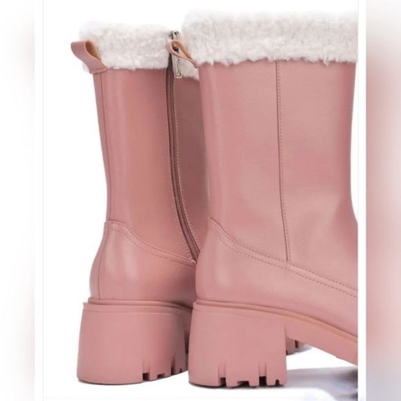 Women's Sherpa Faux Fur Ankle Boot Blush Color - Picture 3 of 4